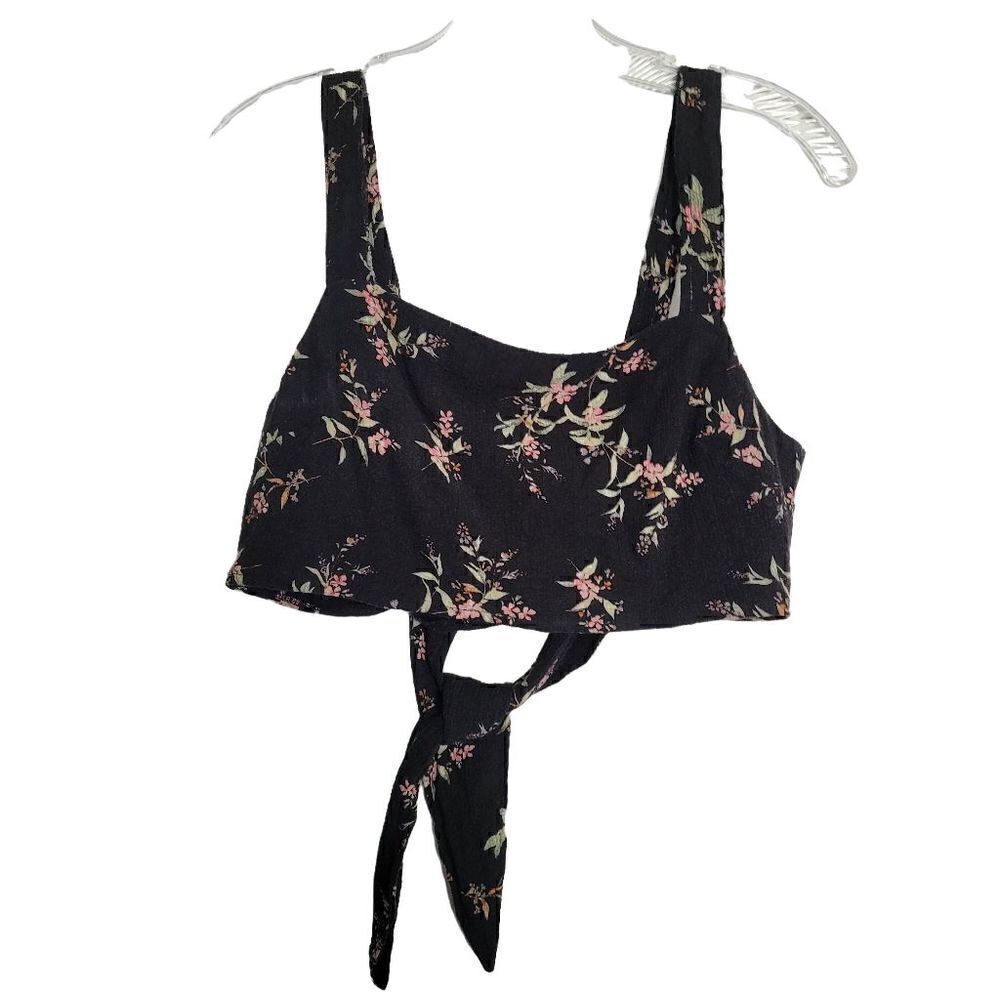 Black Floral Tie Back Crop Tank